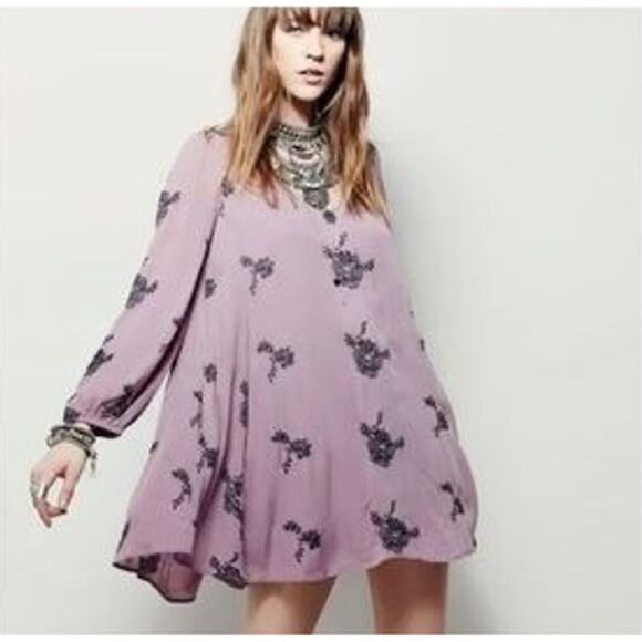 Free People Emma Austin Elderberry Embroidered Flowy Open Back Dress w Pockets - Picture 1 of 10